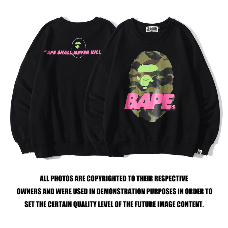 秋冬日系鲨鱼潮牌猿人迷彩印花休闲长袖加绒圆领套头卫衣情侣装潮