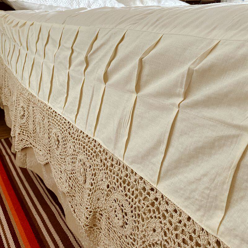 法式浪漫公主风纯棉线手工钩针蕾丝床裙床笠床裙