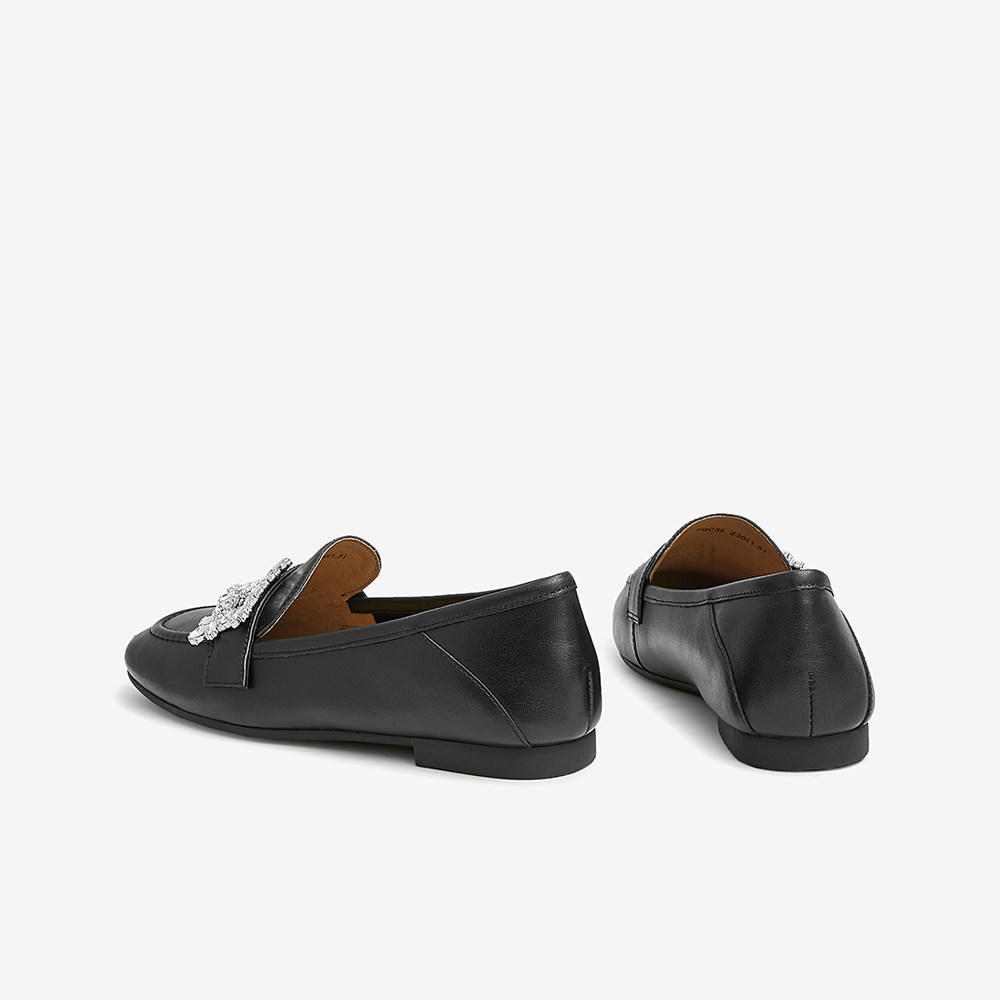 tata他她经典方钻圆头乐福鞋女英伦平底单鞋乐福鞋豆豆鞋