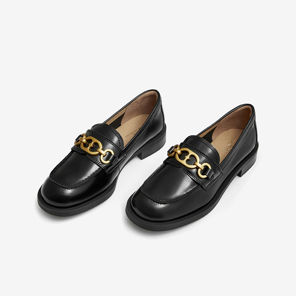 tata他她经典英伦乐福鞋女复古豌豆扣小皮鞋乐福鞋豆豆鞋