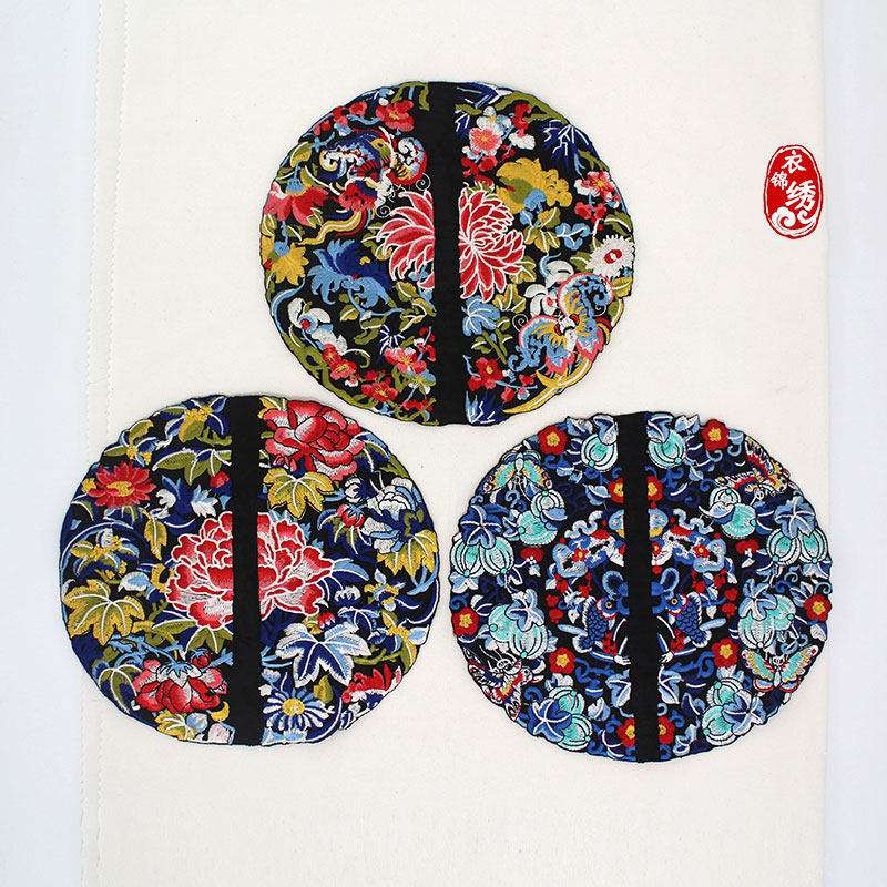 唐装图案衣服国风中国刺绣古风绣片绣花圆形布贴