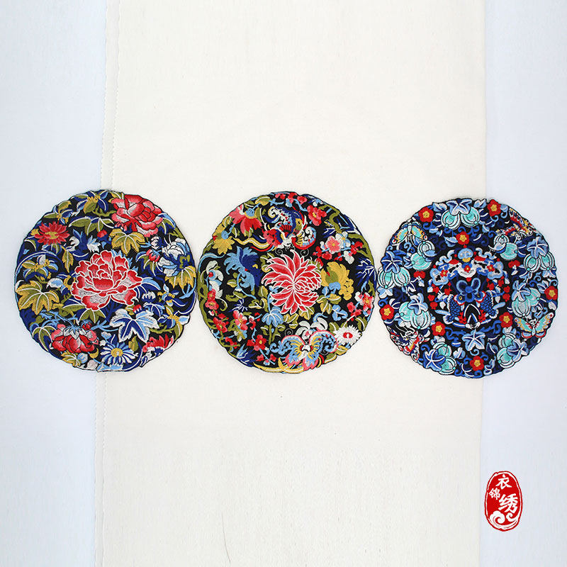 唐装图案衣服国风中国刺绣古风绣片绣花圆形布贴