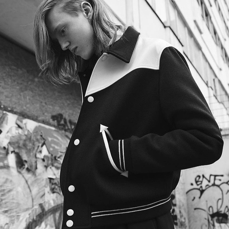 slpteddy羊皮拼接ce棒球服男女高街时装经典短外套