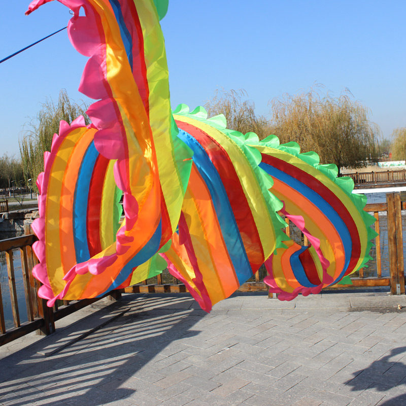 公园晨练舞蹈长绸七色拼接花边舞绸带杆彩绸健身彩带成人丝带绸带