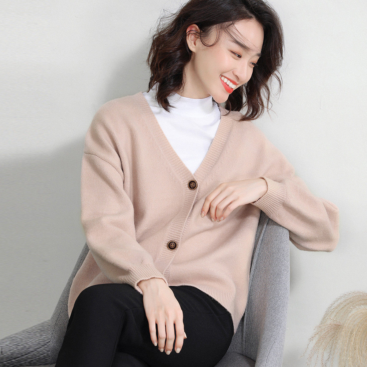 2019时尚新款女装慵懒休闲宽松百搭针织开衫运动套装