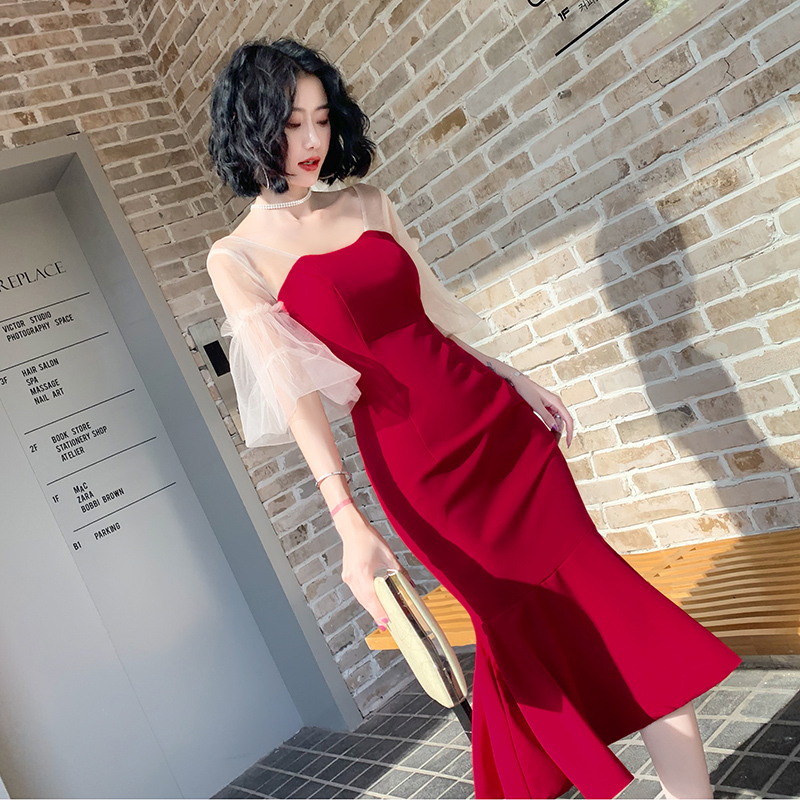敬酒服新娘小个子酒红色晚礼服订婚高级感女仙气高端鱼尾结婚夏季