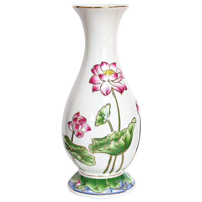 花瓶水莲座莲花观音净水水瓶陶瓷描金插花佛堂花瓶