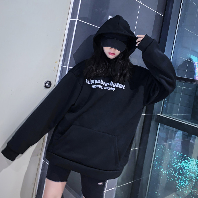 酷酷风格女装黑暗系高街潮牌卫衣女加绒ins超火卫衣