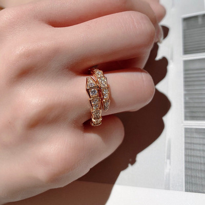 纯银抖音窄版蛇戒女个性满钻蛇蛇形指环情侣戒指