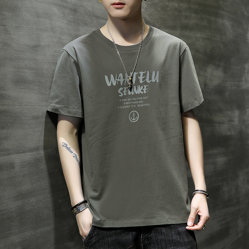 纯棉短袖t恤男装夏季圆领全棉宽松上衣服潮牌潮流ins男生印花半袖