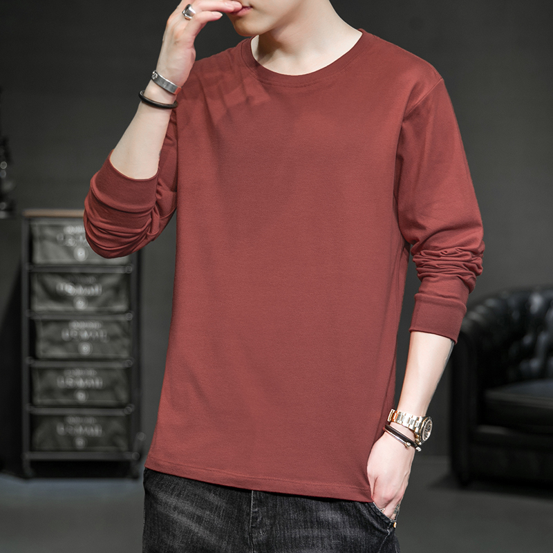 纯棉长袖t恤男纯色春秋款秋冬季内搭加绒加厚保暖打底衫全棉秋衣