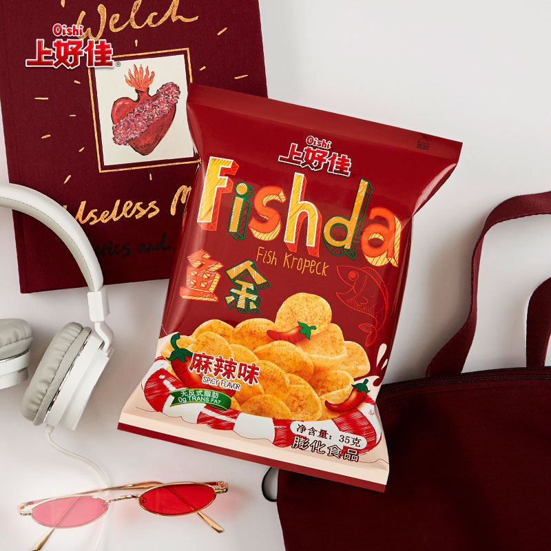 oishi上好佳休闲膨化食品鱼余麻辣辣味零食小吃袋装膨化食品