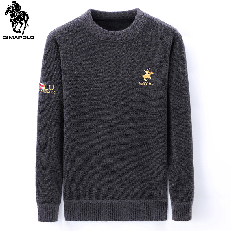 保罗冬季男士加绒加厚款长袖t恤中青年针织卫衣男保暖毛衣打底衫