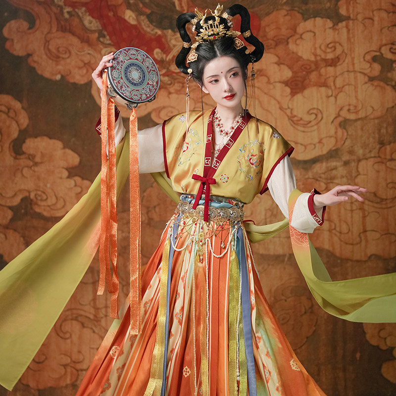 流烟昔泠丹丘原创刺绣敦煌唐背半臂坦领齐腰汉服