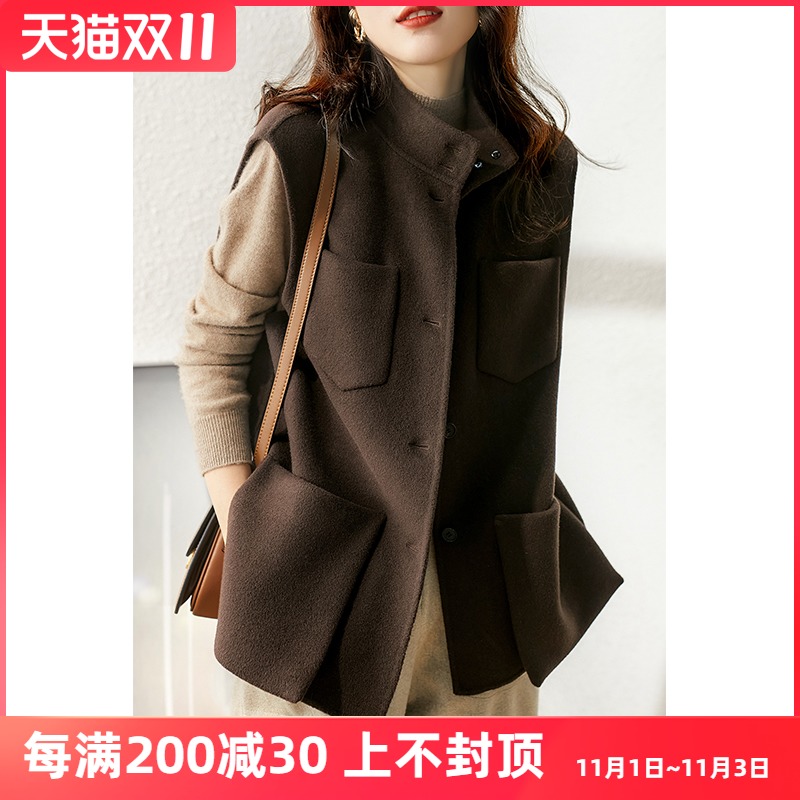 笑涵阁い 大口袋工装风 纯羊毛双面呢马夹外套女秋冬 MJE362016VG