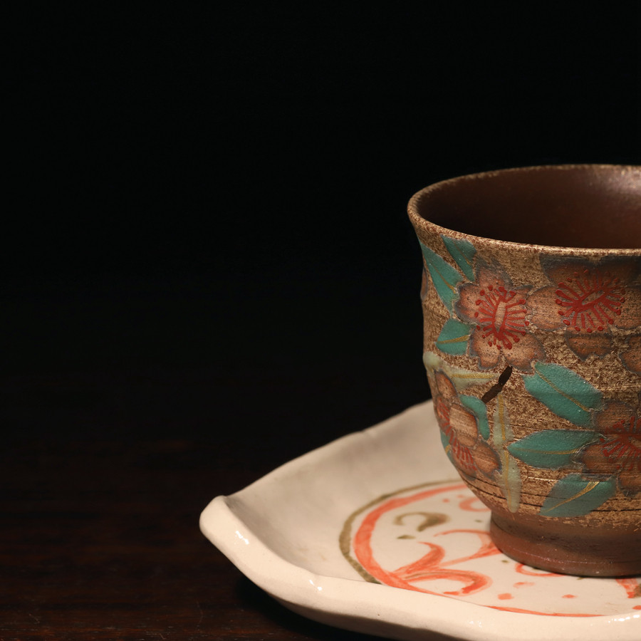 器满九谷陶杯主人日本回流手工绘金茶道道具茶杯