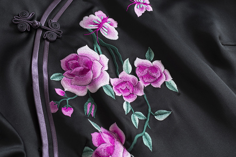 国粹精品新品中式盘扣牡丹刺绣绣花瘦长复古旗袍