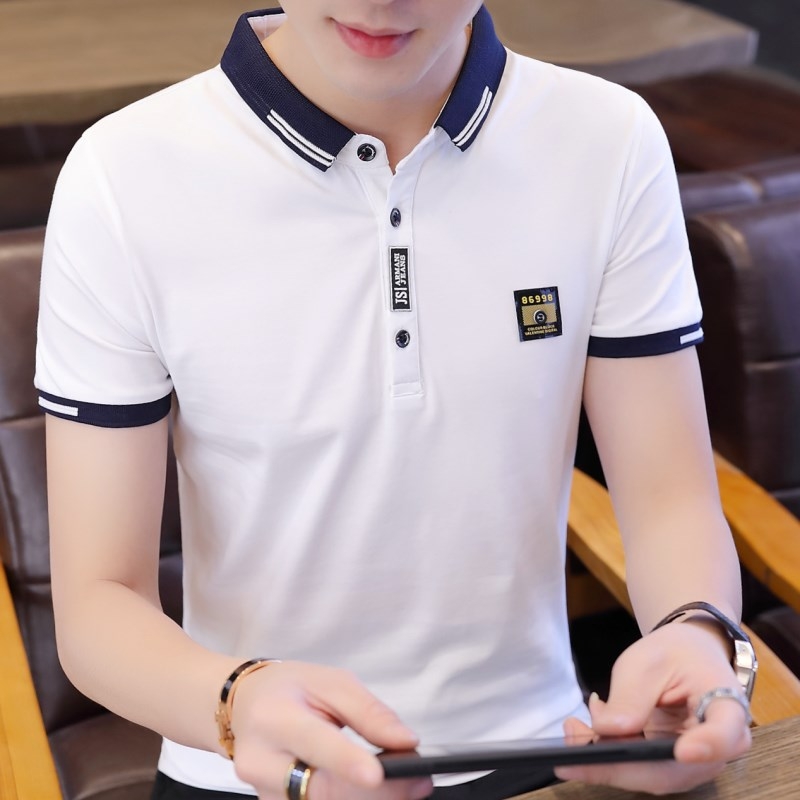 夏季保罗polo衫男士短袖带领t恤翻领休闲体桖男装新款高端纯白色