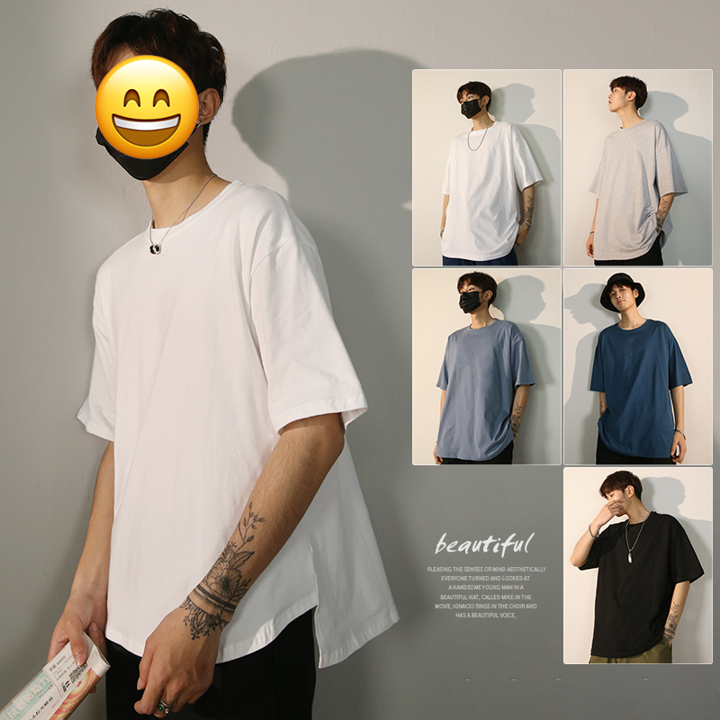 t恤男韩版潮流潮牌宽松纯色半袖港风衣服短袖ins白色上衣打底衫