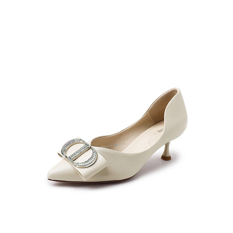 大东2020新款夏季公主风黑色高跟细跟舒适套脚蝴蝶结金属水钻女鞋