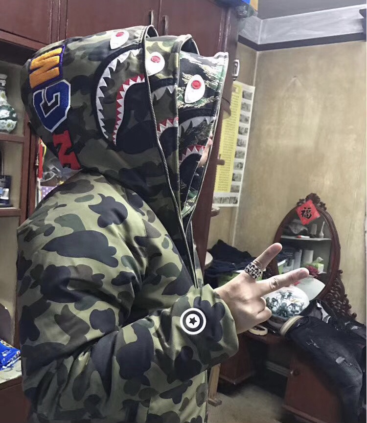 Mzc Shark 日潮经典绿迷彩 鲨鱼羽绒服 棉衣冬男女情侣棉服外套