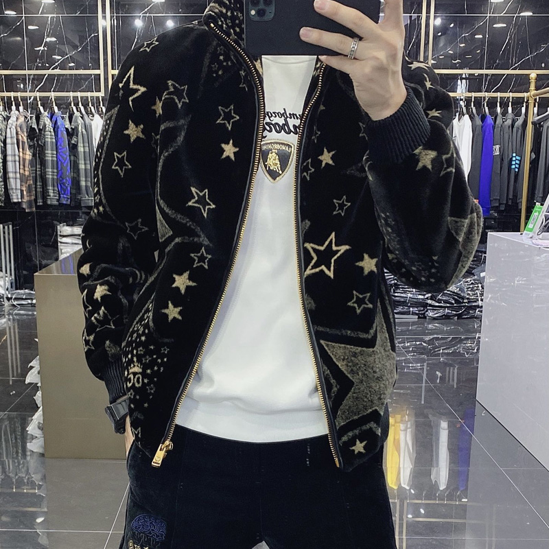 2020冬季欧洲站连帽棉衣皮草短款金貂绒男潮牌刺绣皮毛一体男外套