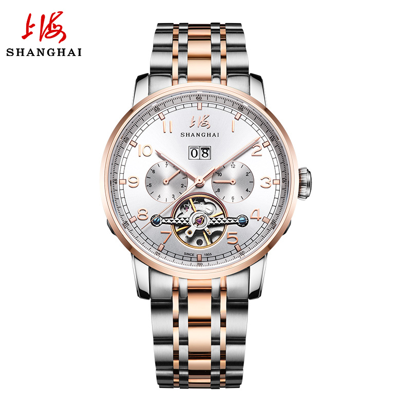 上海手表全自动机械表正品国产腕表镂空飞轮防水夜光商务透底男款