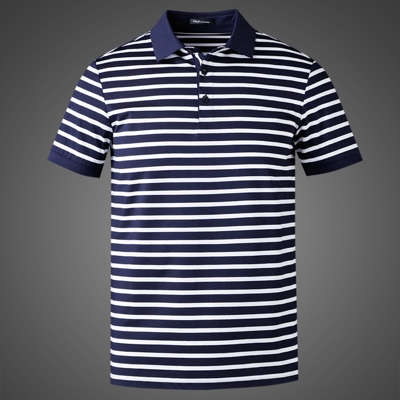 双丝光棉横条纹t恤男短袖纯棉翻领休闲宽松男士POLO衫半袖海魂衫