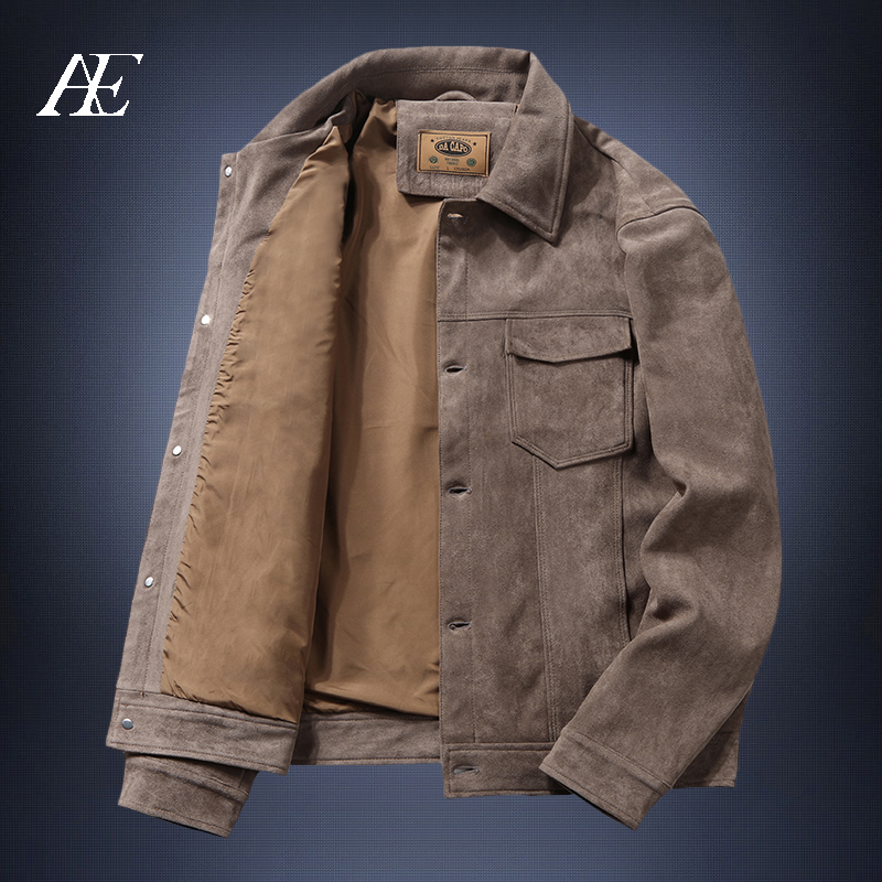 麂皮绒外套男2022秋冬新款复古帅气潮流百搭青年修身工装日系夹克
