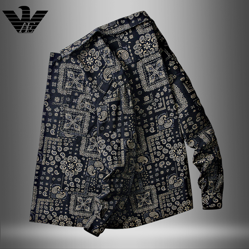 美国老鹰AE春秋季长袖衬衫男薄款衬衣潮牌时尚潮流炸街外套腰果花