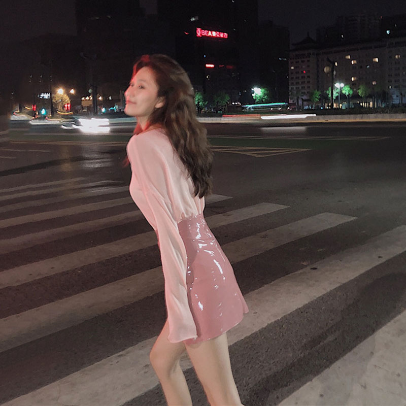 套装女2021早秋新款网红薄款针织衫+粉色高腰半身裙子气质两件套