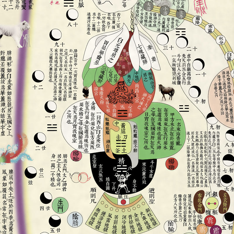 高清黄帝内景图内经修真火候图挂画道家养生心性图八卦镇宅符卷轴