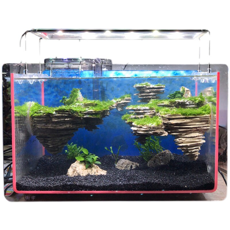 七彩超白鱼缸水族箱悬浮天空之城懒人人造景观成品鱼缸