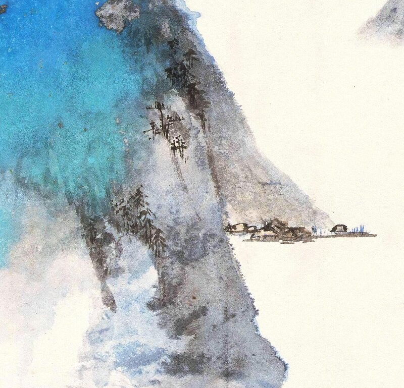 张大千千山绿肥青绿山水泼墨写意抽象国画微喷国画