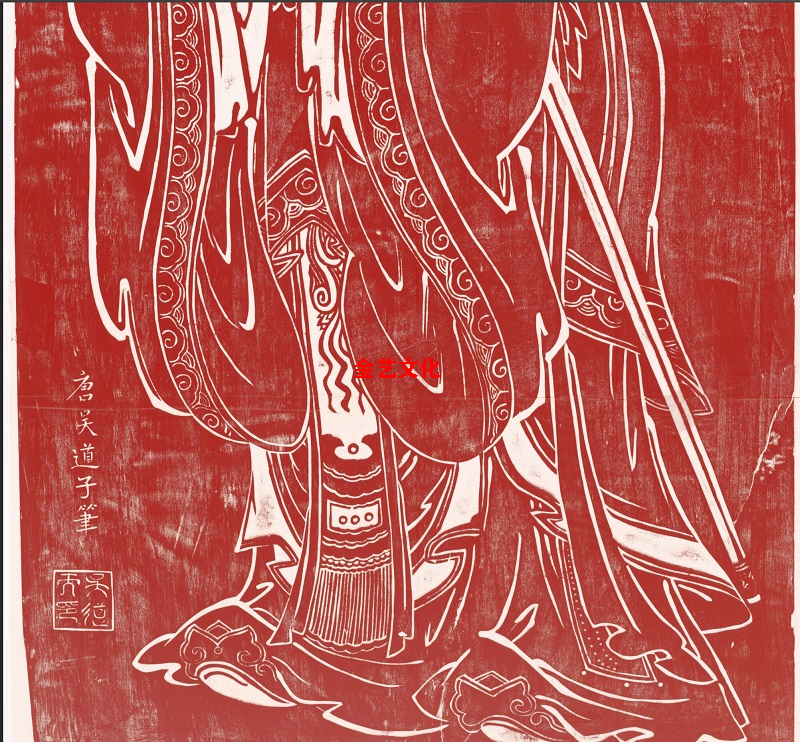 吴道子先师孔子行教黑白朱色孔丘画像儒家微喷国画
