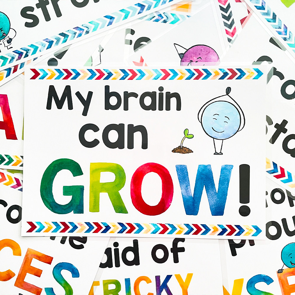 英文成长思维观念模式心态养成growthmindset海报早教闪卡