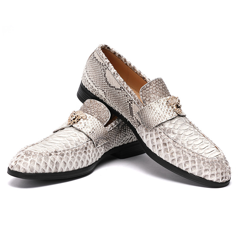虎狼之狮高档进口蟒蛇蛇皮男鞋商务务正皮鞋美人头正装皮鞋