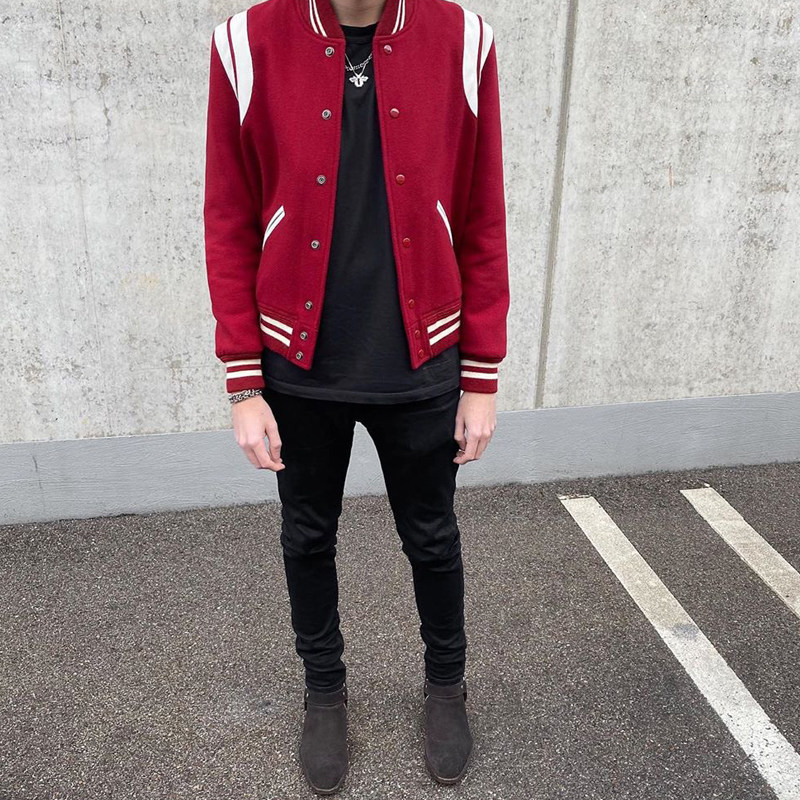 定制slp风格红色棒球服羊毛呢夹克男女情侣夹克