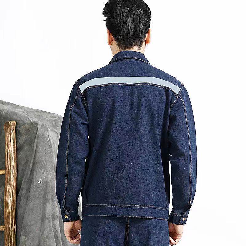 焊工工作服套装男耐磨加厚防烫阻燃牛仔劳保工服建筑工地干活衣服