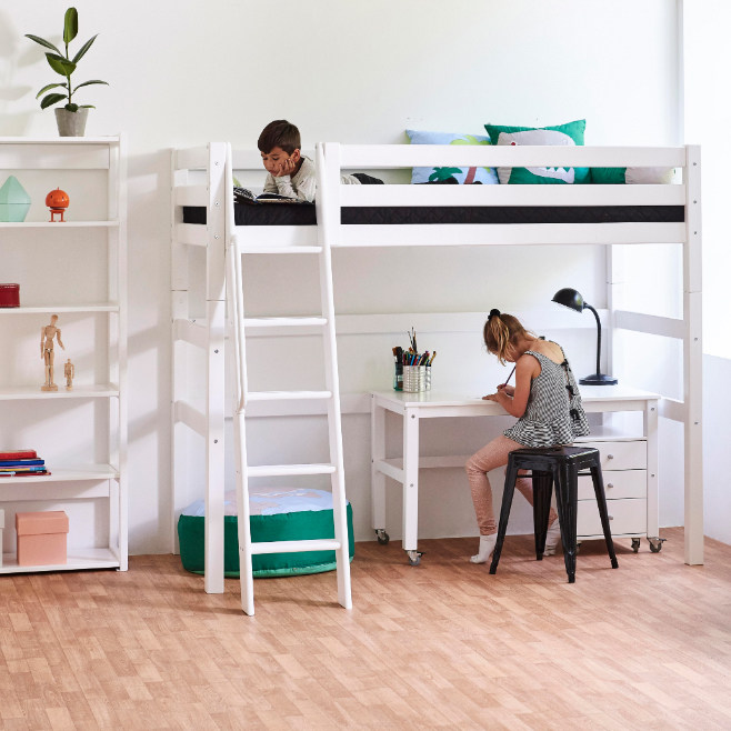 hoppekids丹麦进口高级高架床儿童床转角实木书桌儿童床