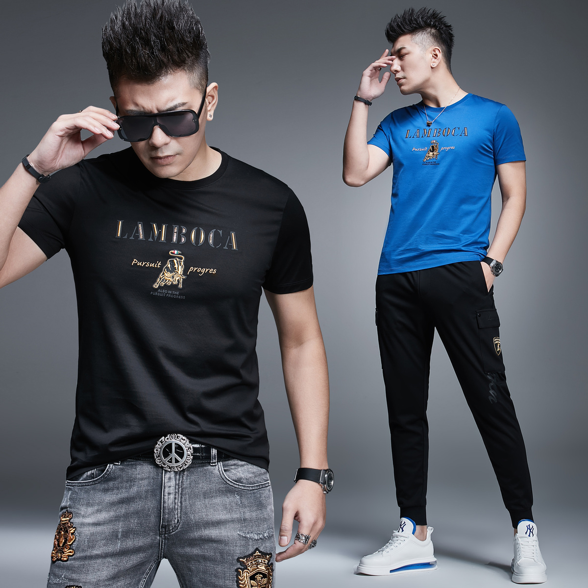 夏季牛年 简欧时尚丝光棉金牛刺绣潮牌短袖T恤男士  潮流半袖上衣