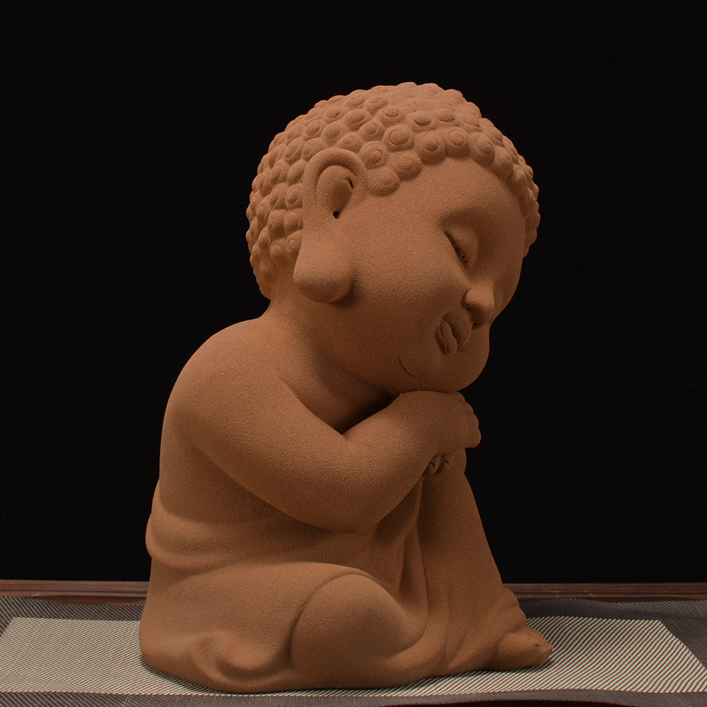 陶瓷佛像粗陶蕴息小如如来坐禅小佛德化陶瓷雕塑茶宠摆件