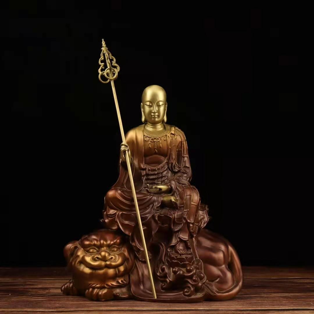 彩铜地谛听客厅佛堂家居摆件供奉家用菩萨地藏摆件