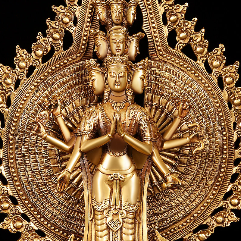 千手观音世音供养家用装饰品客厅铜像菩萨千臂观摆件摆件