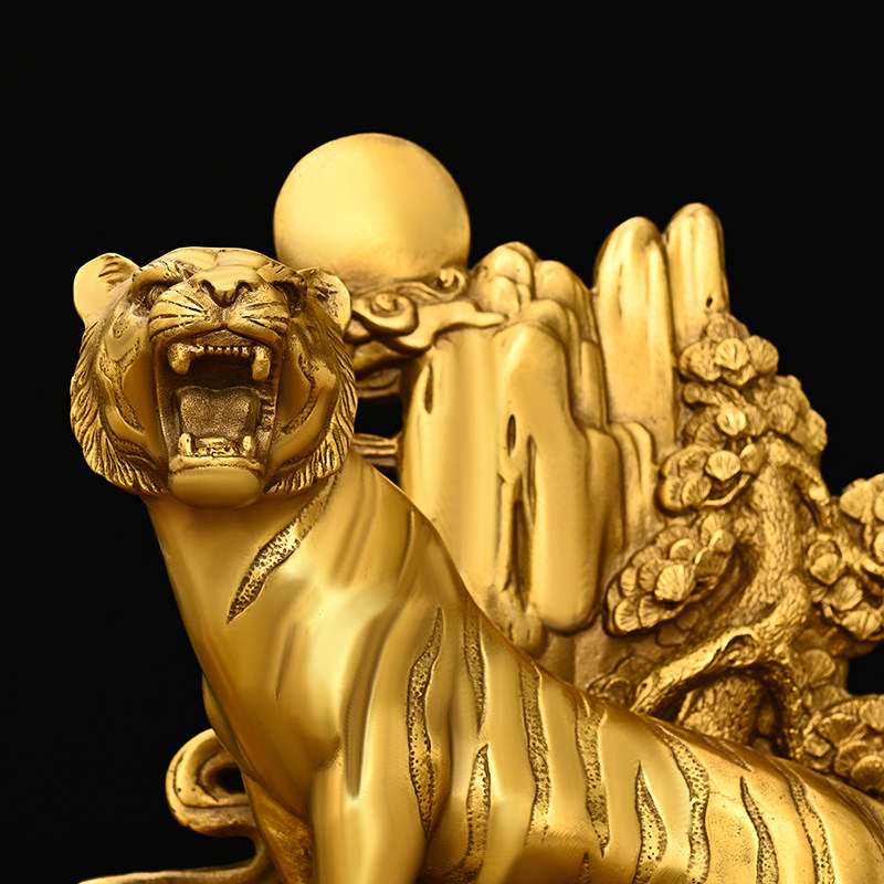 老虎摆件纯铜上山猛虎家居酒柜办公室装饰品虎年摆件