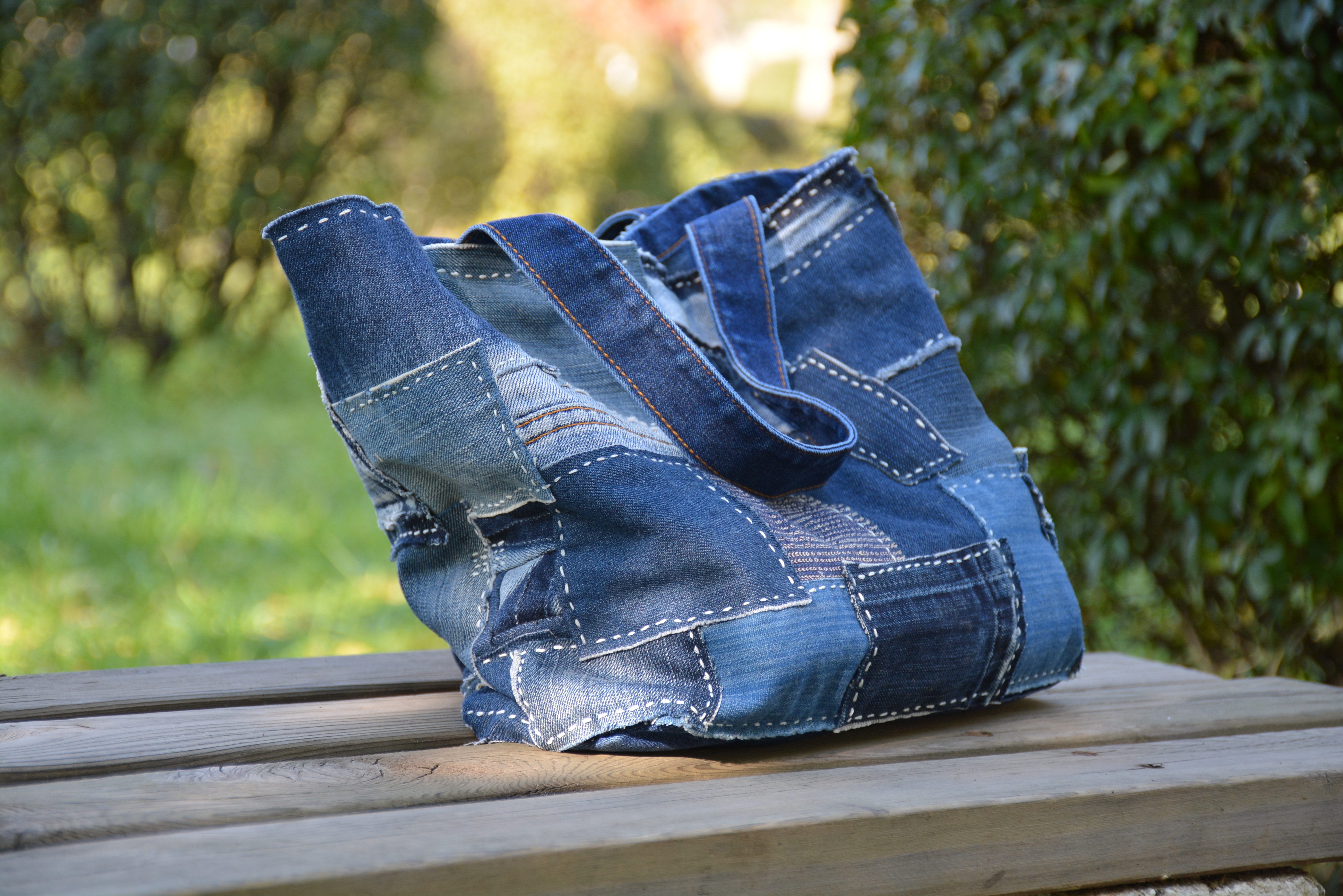 手作百家布拼接补丁牛仔做旧丹宁手提包包男女挎包刺子绣蓝乞丐