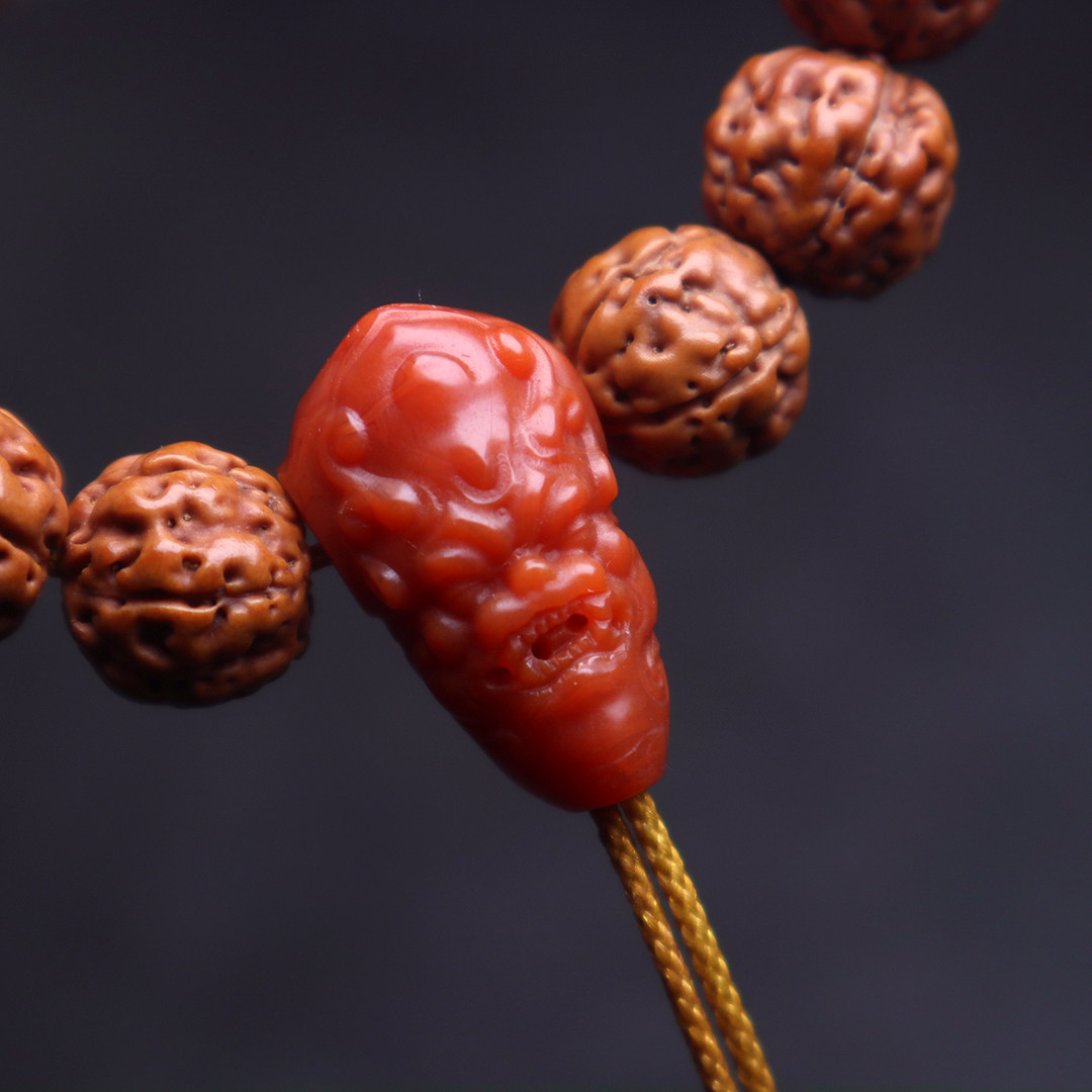 天然南红玛瑙般若兽面三通佛头精品满色满肉菩其他diy饰品配件