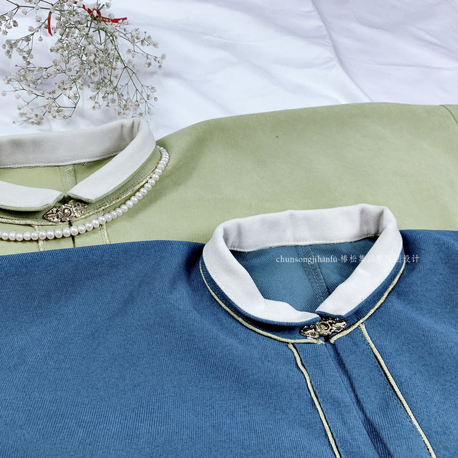 小心思-椿松集原创汉服明制竖领对襟衫琵琶袖圈金秋冬百搭款