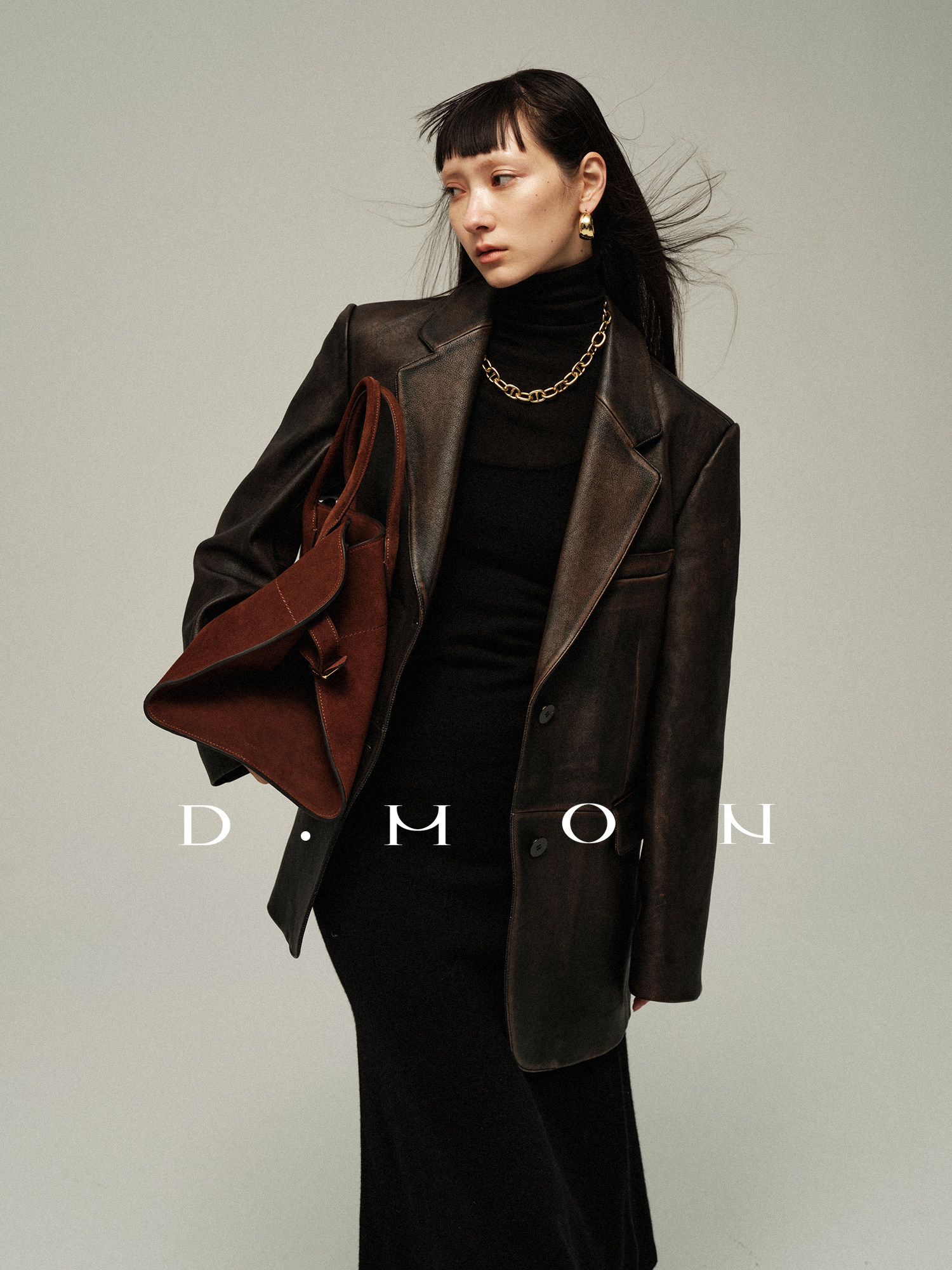 dmon私服2022秀场山羊皮复古皮夹克西装外套皮衣