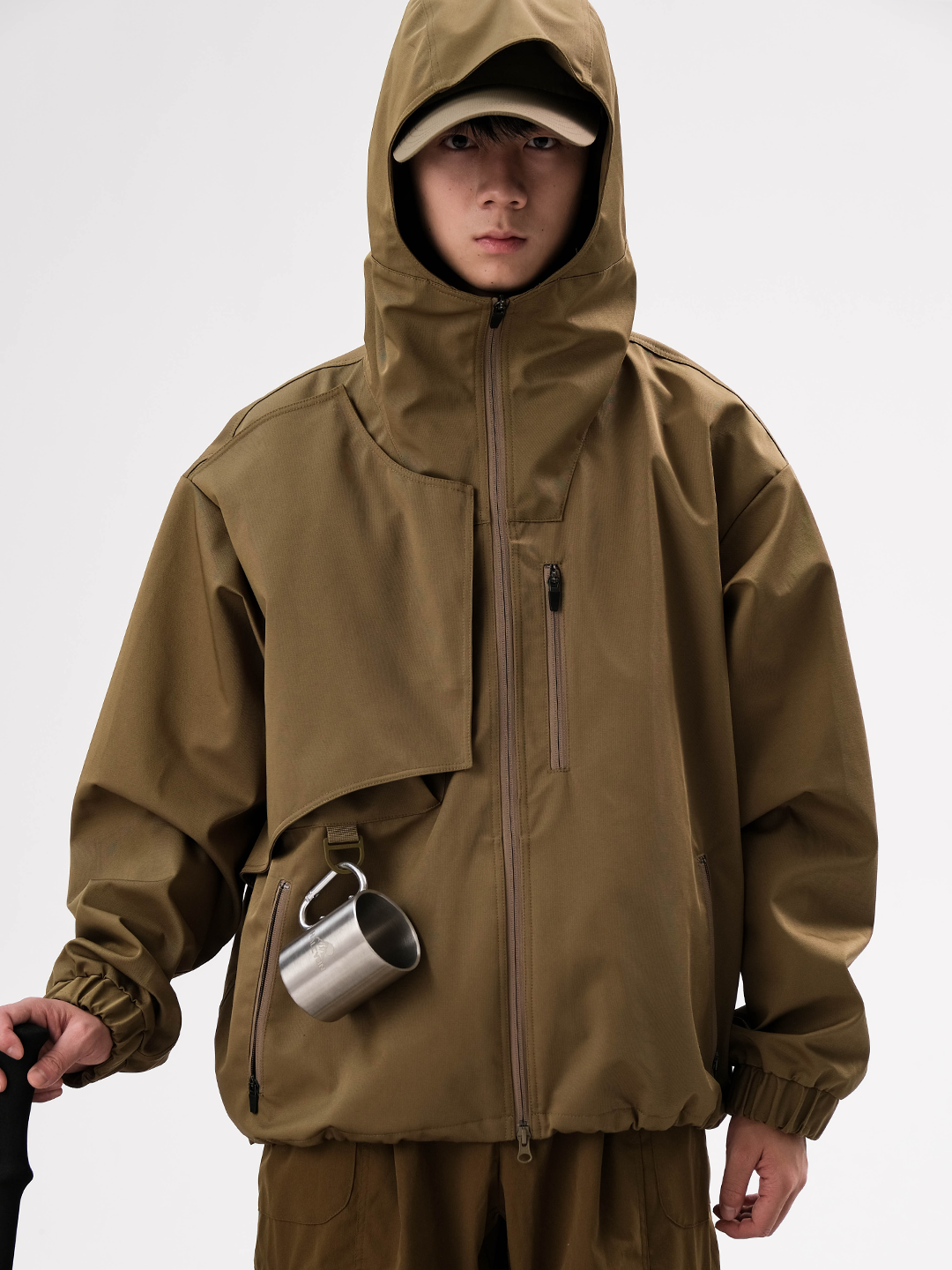 halcyon22aw山系户外卡其色连帽冲锋衣特氟龙三防夹克